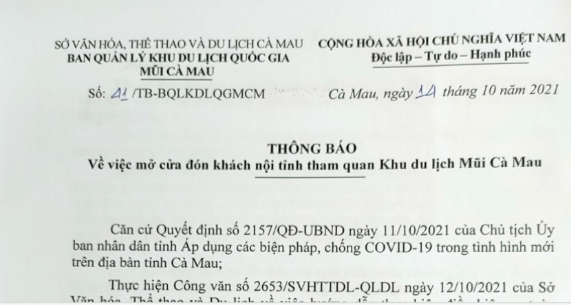 MỞ CỬA ĐÓN KHÁCH NỘI TỈNH THAM QUAN KHU DU LỊCH MŨI CÀ MAU